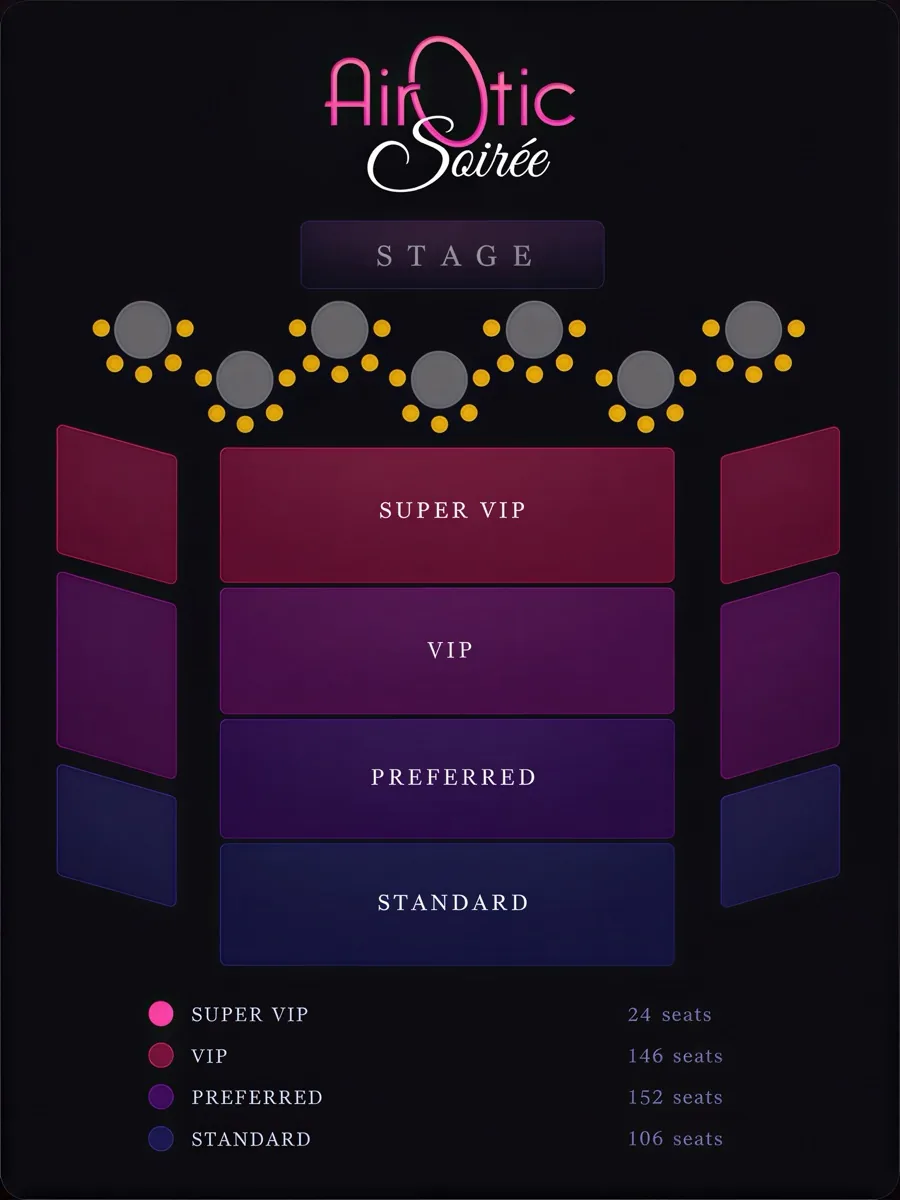 AirOtic Soirée seating map at Great Star Theater, San Francisco